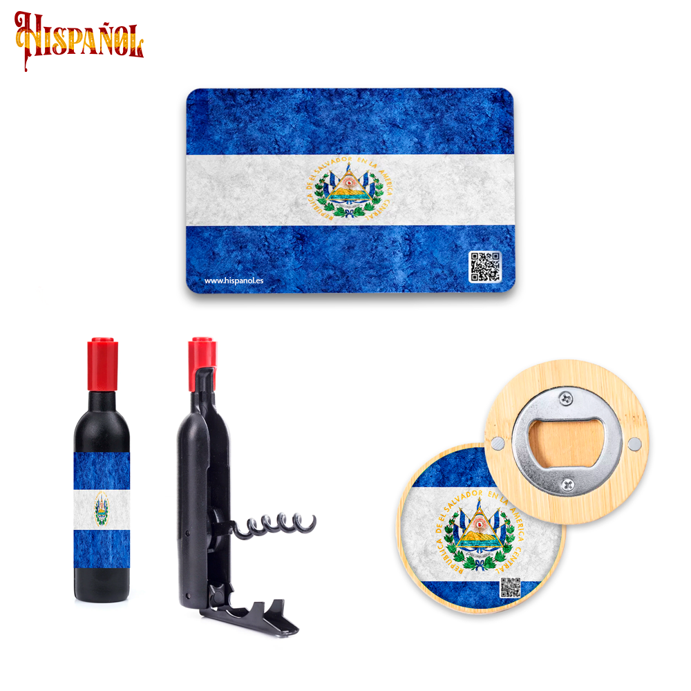 Pack Cocina El Salvador - Sacacorchos + Imán + Abrebotellas con forma botella