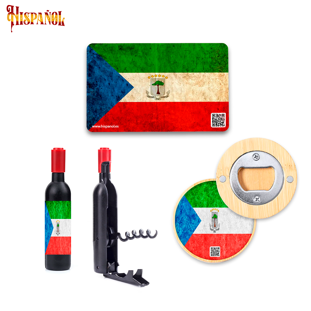Pack Cocina Guinea Ecuatorial - Sacacorchos + Imán + Abrebotellas con forma botella