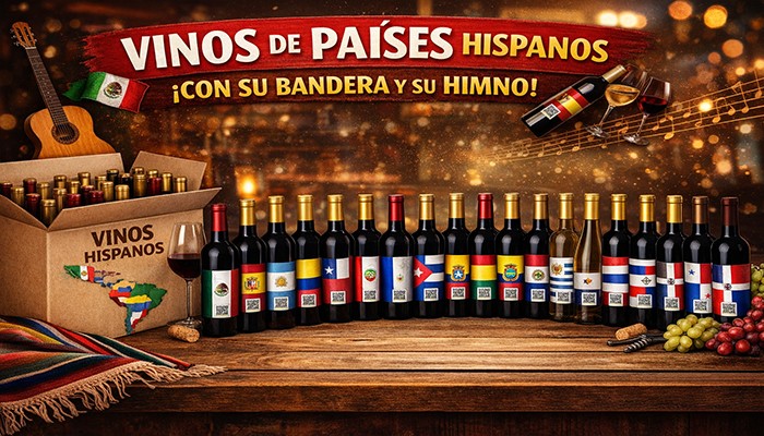 Vinos de Países Hispanos con Bandera y Himno