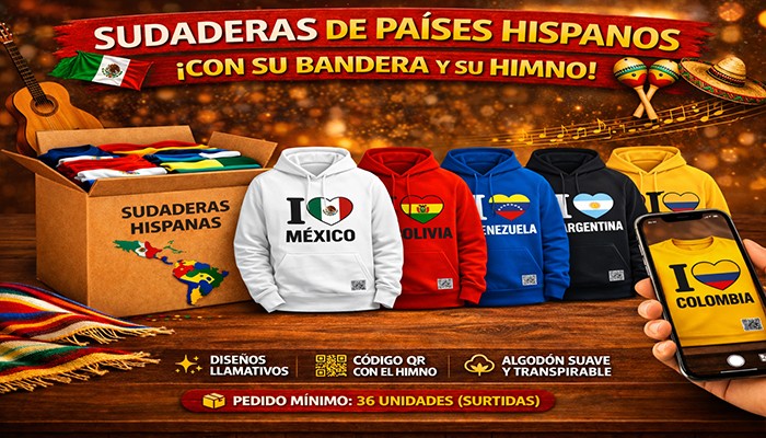 Sudaderas de Países Hispanos con Bandera y Himno