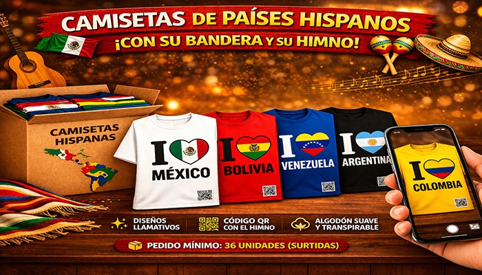 Camisetas de Países Hispanos con Bandera y Himno