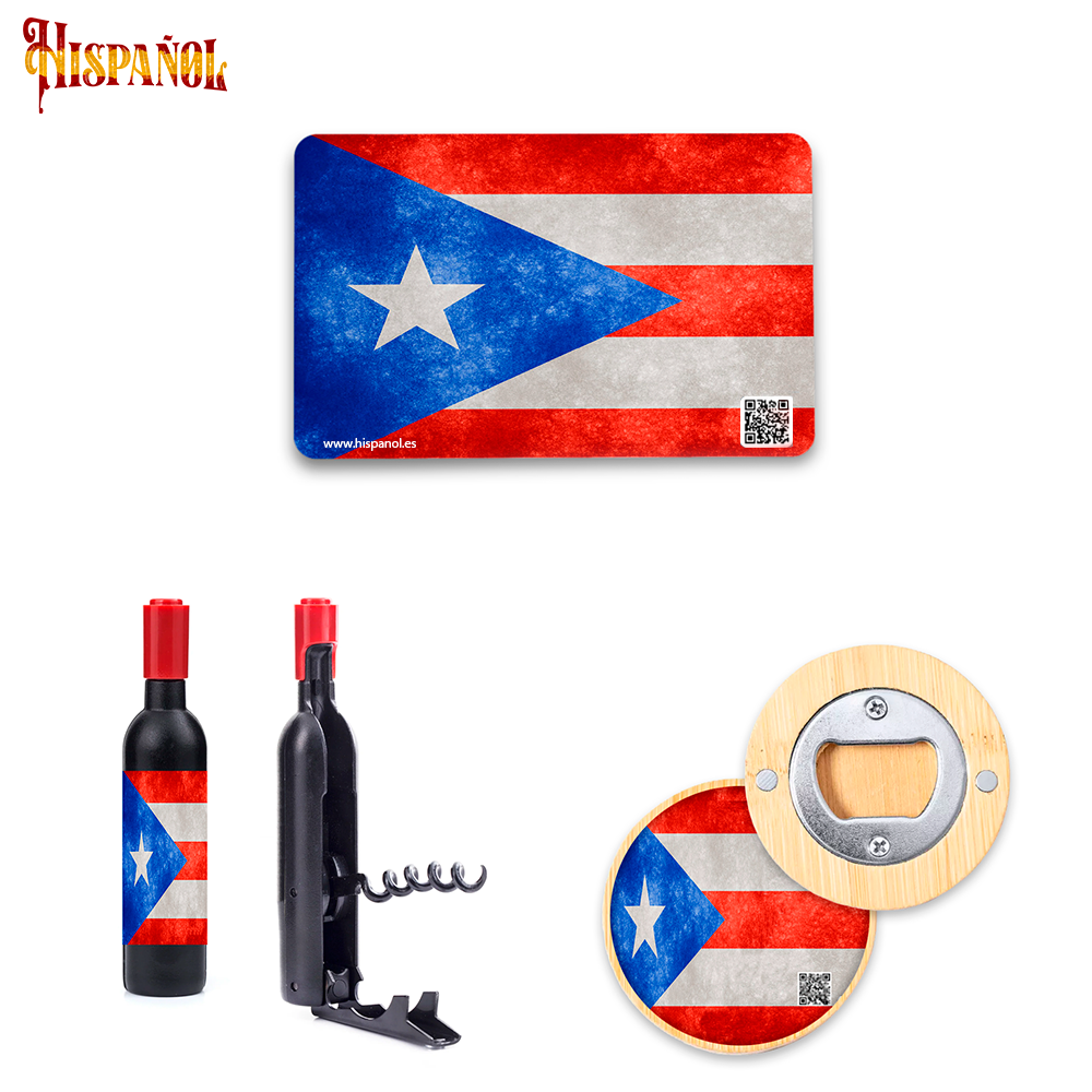 Pack Cocina Puerto Rico - Sacacorchos + Imán + Abrebotellas con forma botella