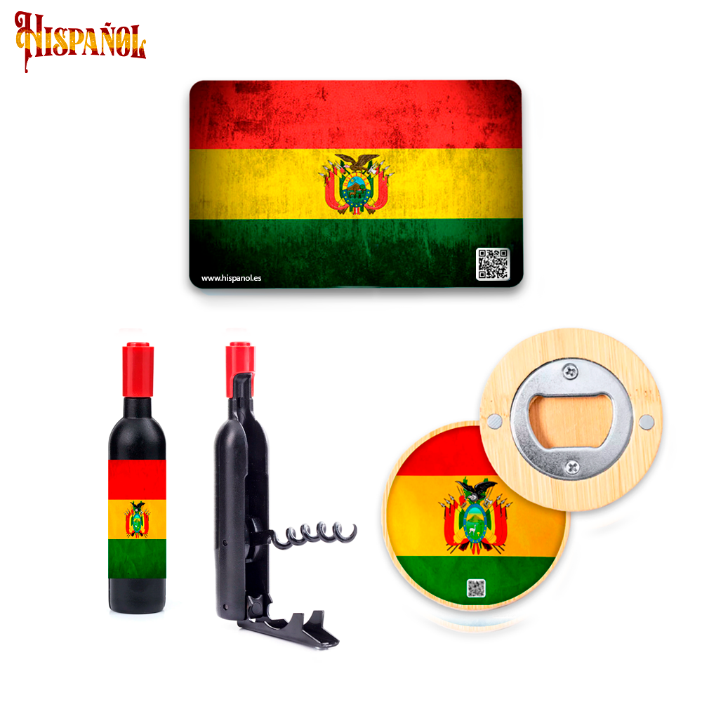 Pack Cocina Bolivia - Sacacorchos + Imán + Abrebotellas con forma botella