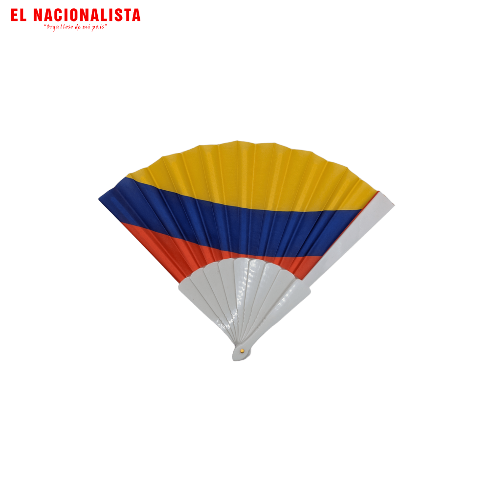 Abanico Plegable de Colombia – Abanico Tricolor de Animación con Varillaje Blanco y Tela de Alta Resistencia